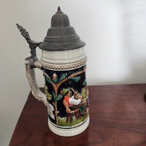 Vintage German Beer Stein with Pewter Lid 1950's